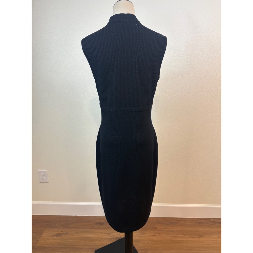 Vintage St. John Knit Dress S Black Santana Mock Neck Ribbed Quiet Luxury chic - Picture 8 of 10